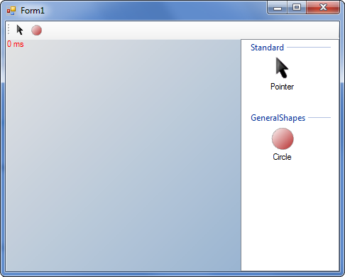Customized ToolBox controls with only a pointer tool and a circle.